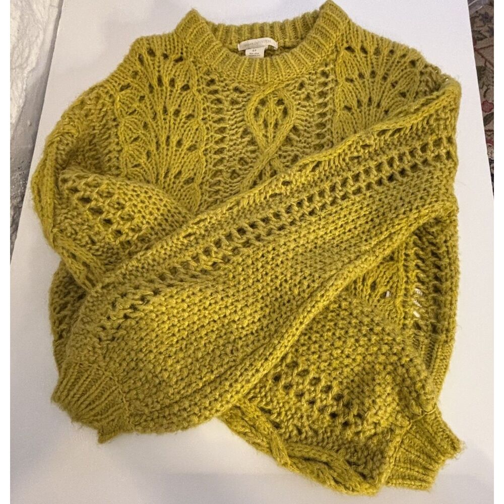 Urban Outfitters Alpaca Blend Cable Knit Sweater Golden Olive Open Knit Crop Sm